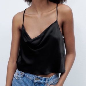 Zara cowl neck open back satin top
